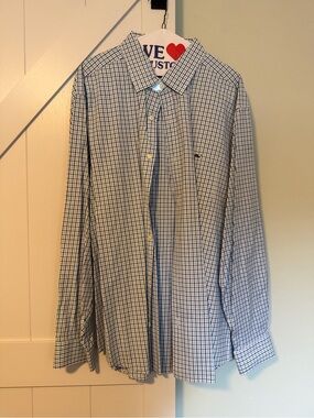 Vineyard Vines Men's White and Blue Check Dress Shirt